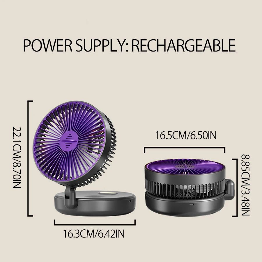 Portable 3-in-1 Rechargeable Fan – Foldable, Wall Mount & Hanging Design with 4 Speeds