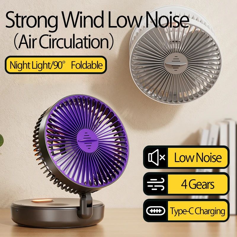 Portable 3-in-1 Rechargeable Fan – Foldable, Wall Mount & Hanging Design with 4 Speeds