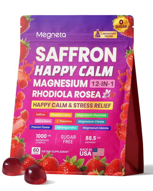 Magnesium Glycinate Gummies for Adults, Saffron Gummies with Rhodiola, L-Theanine & Ashwagandha - 21-In-1 Formula for Mood and Muscle Support, Stress Relief, Calm & Relaxation - Sugar-Free, 60 Count