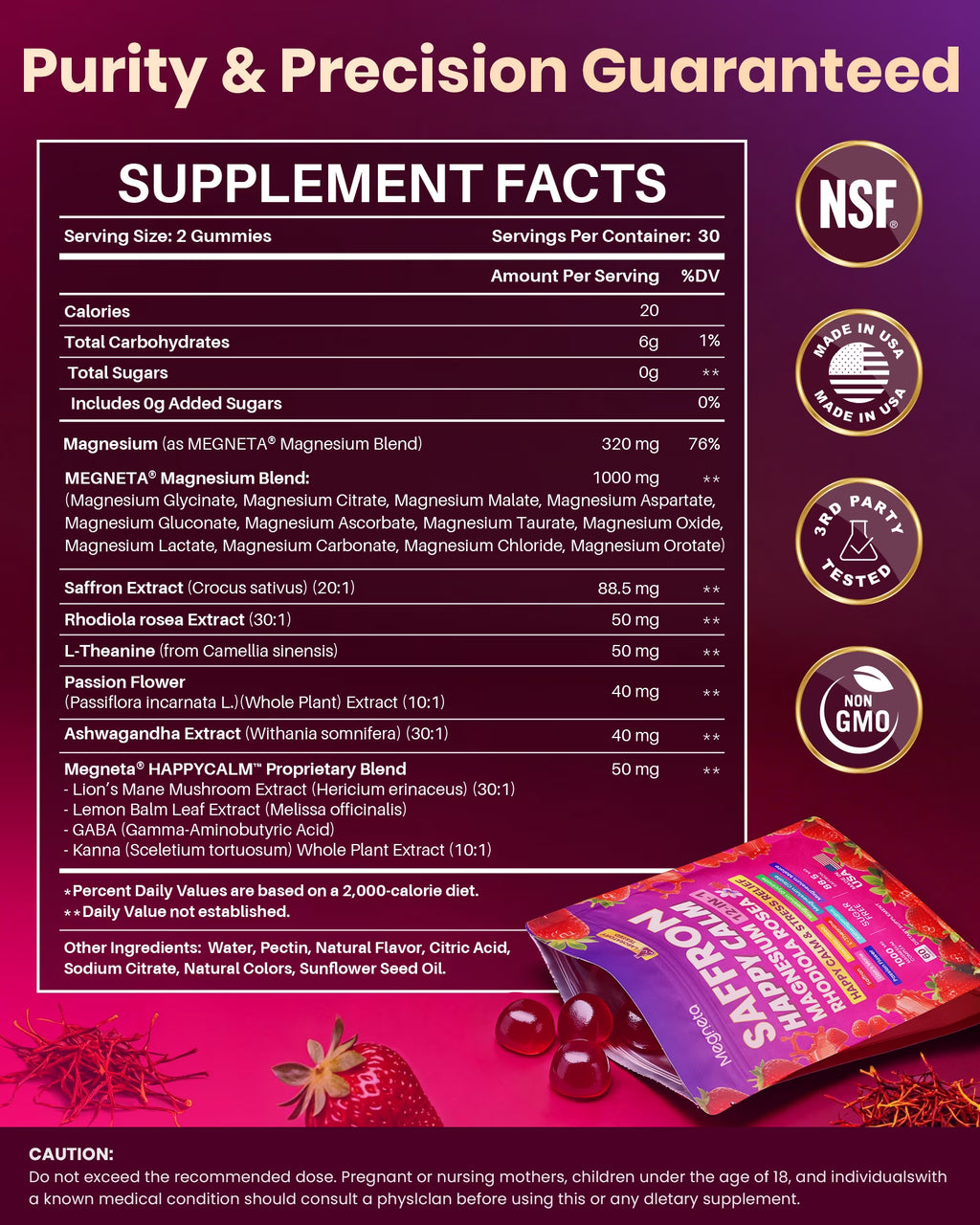 Magnesium Glycinate Gummies for Adults, Saffron Gummies with Rhodiola, L-Theanine & Ashwagandha - 21-In-1 Formula for Mood and Muscle Support, Stress Relief, Calm & Relaxation - Sugar-Free, 60 Count
