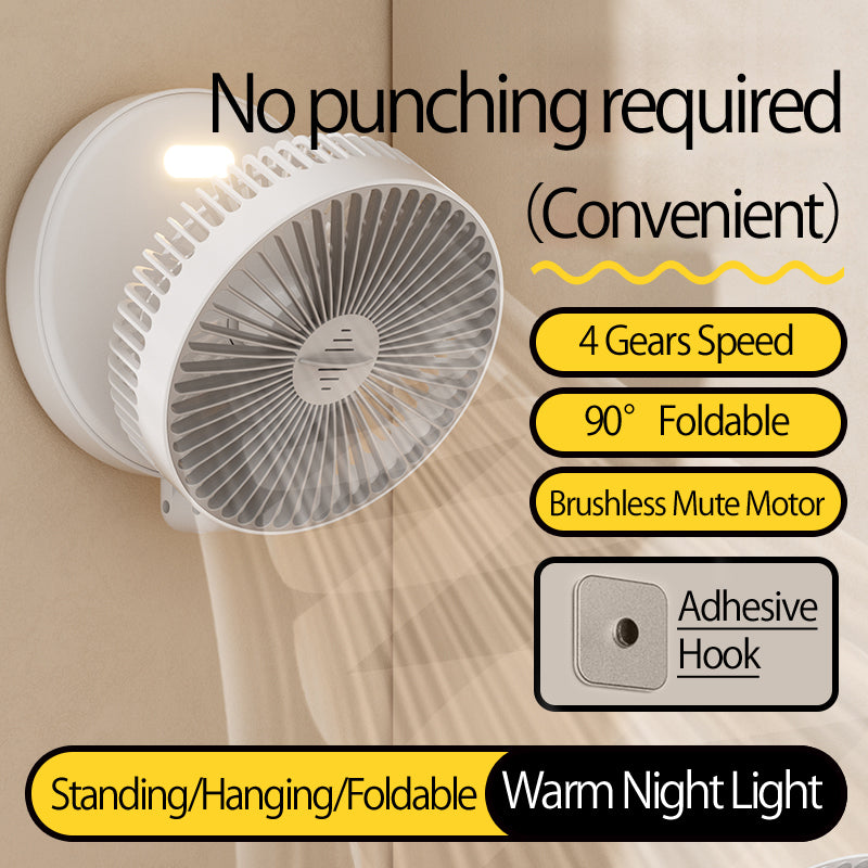 Portable 3-in-1 Rechargeable Fan – Foldable, Wall Mount & Hanging Design with 4 Speeds