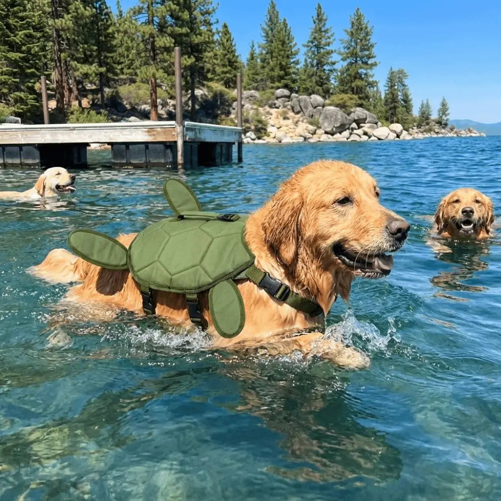 Cute Turtle Shape Pet Life Jacket Portable Handle Adjustable Dog Safety Vest Reflective Life Preserver Dog Swimsuit