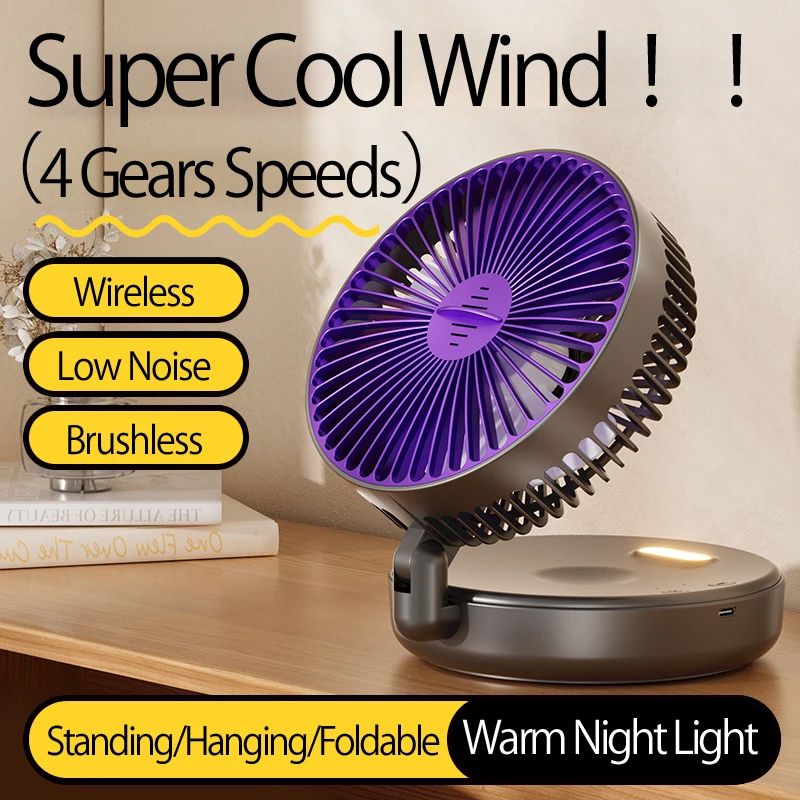 Portable 3-in-1 Rechargeable Fan – Foldable, Wall Mount & Hanging Design with 4 Speeds